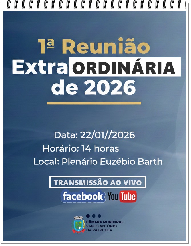 Câmara de vereadores realiza Reunião Extraordinária na próxima quinta-feira