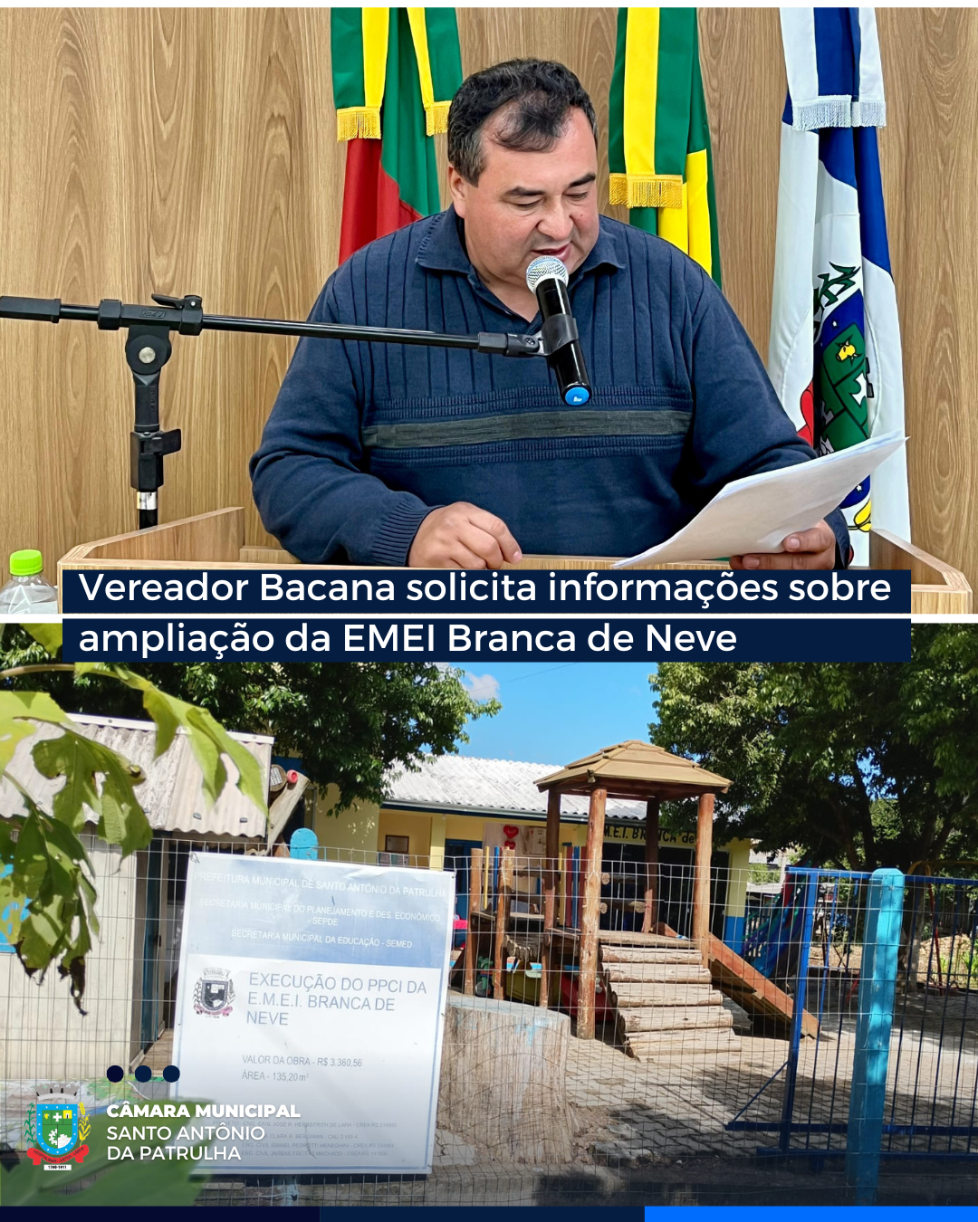 Vereador Bacana solicita informações sobre ampliação da EMEI Branca de Neve