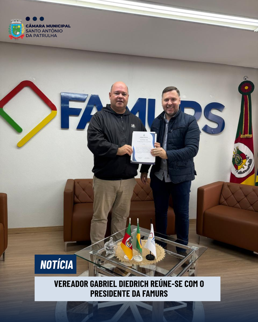 Vereador Gabriel Diedrich reúne-se com o Presidente da FAMURS