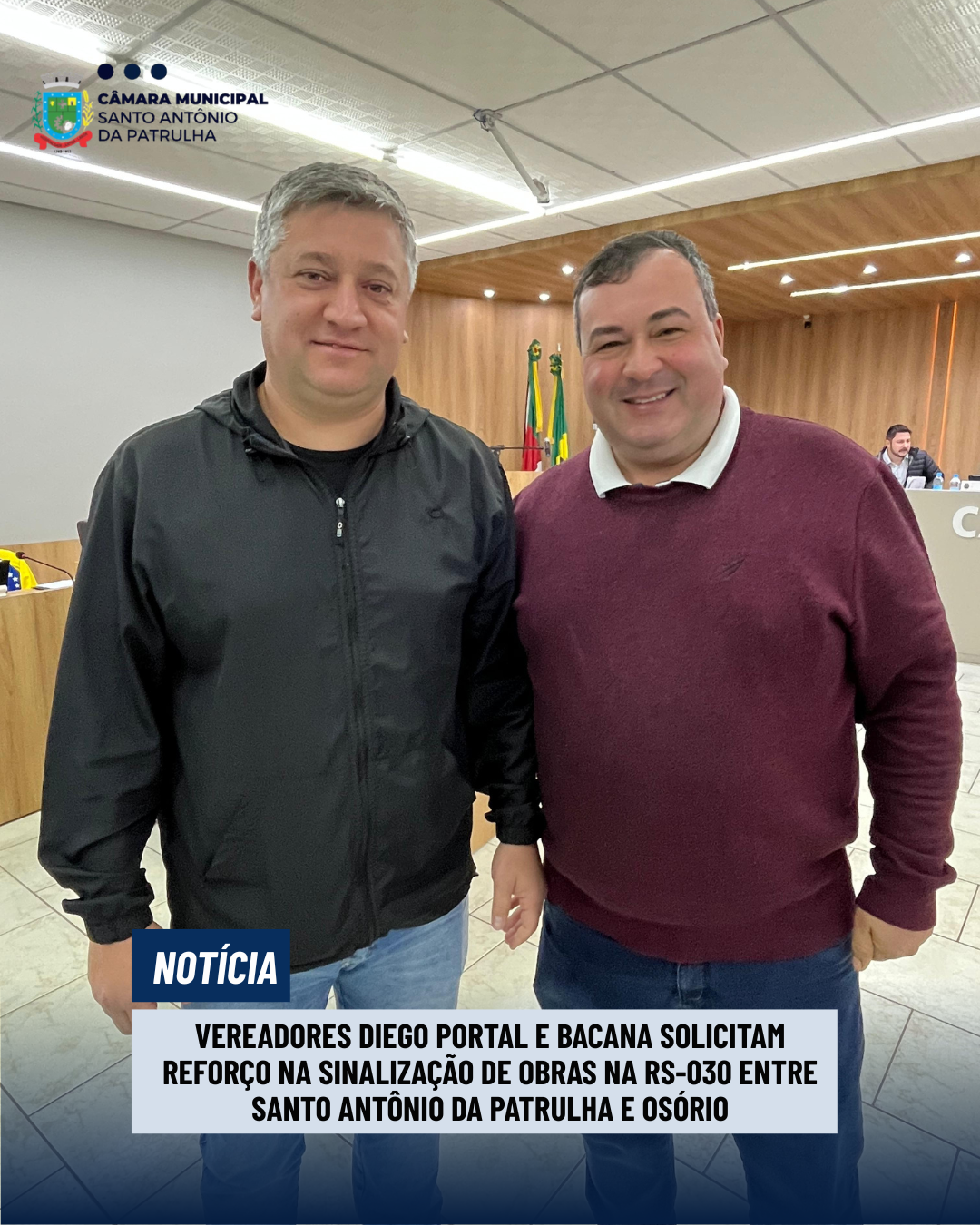 Vereadores Diego Portal e Bacana solicitam reforço na sinalização de obras na RS-030 entre Santo Antônio da Patrulha e Osório