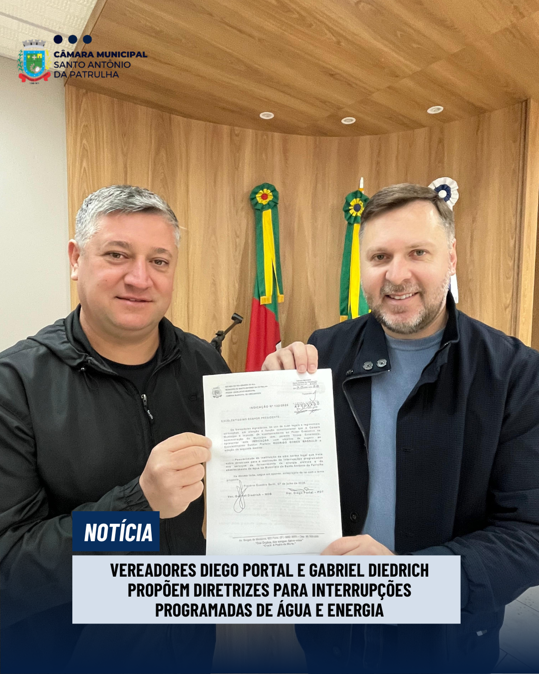 Vereadores Diego Portal e Gabriel Diedrich propõem diretrizes para interrupções programadas de água e energia