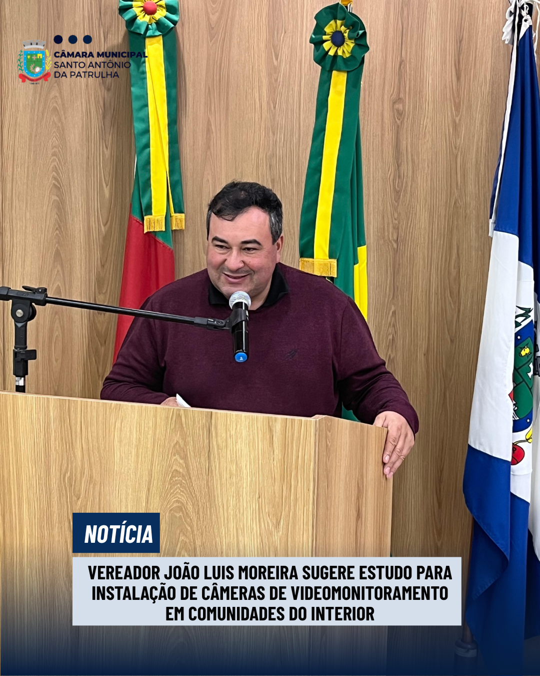Vereador João Luis Moreira sugere estudo para instalação de câmeras de videomonitoramento em comunidades do interior