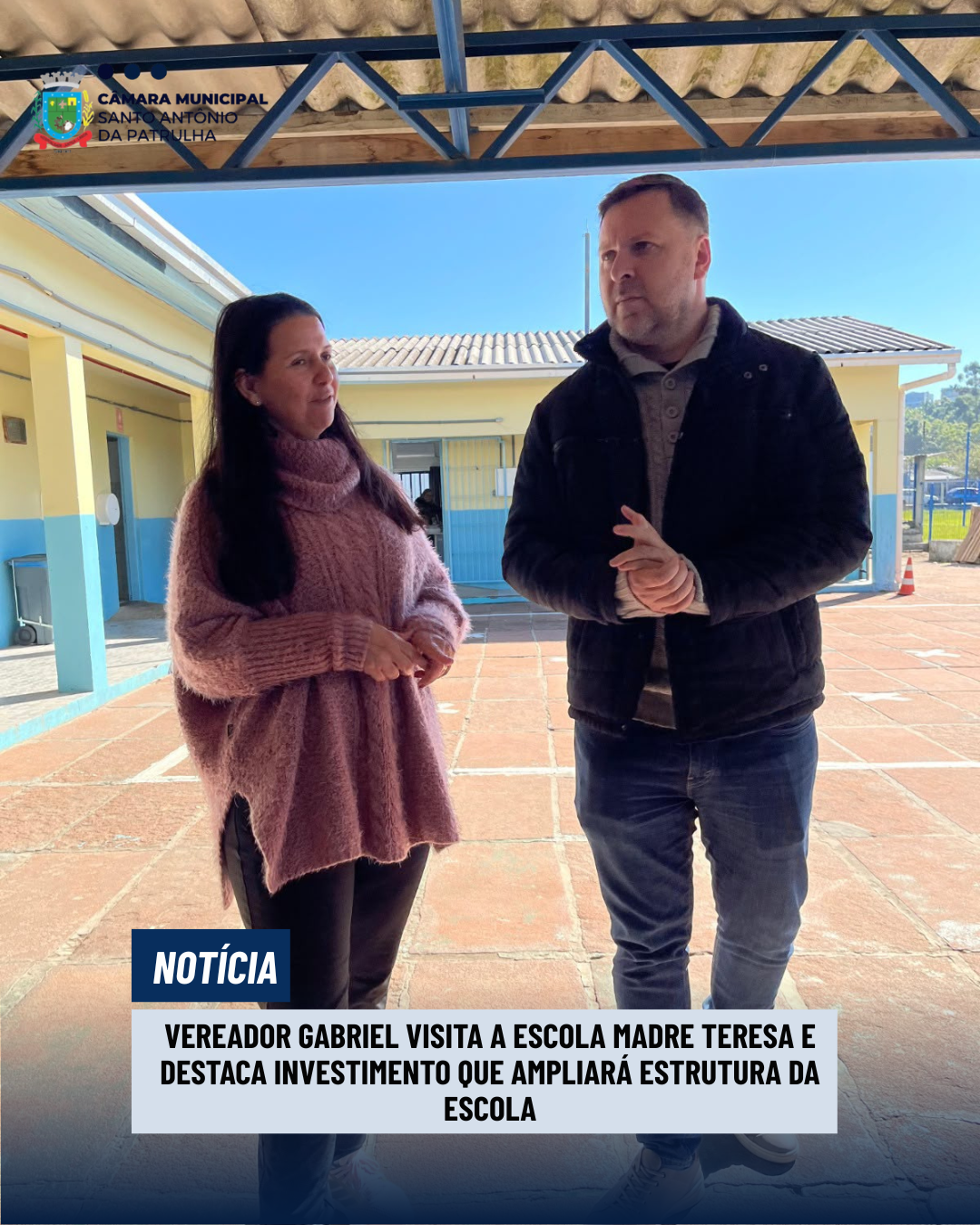 Vereador Gabriel visita a Escola Madre Teresa e destaca investimento que ampliará estrutura da escola