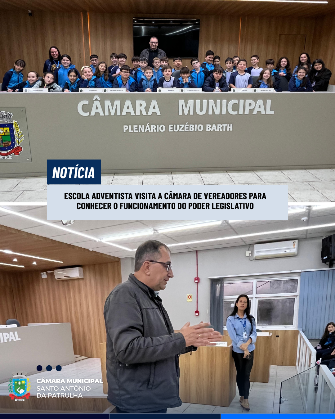 Escola Adventista visita a Câmara de Vereadores para conhecer o funcionamento do Poder Legislativo