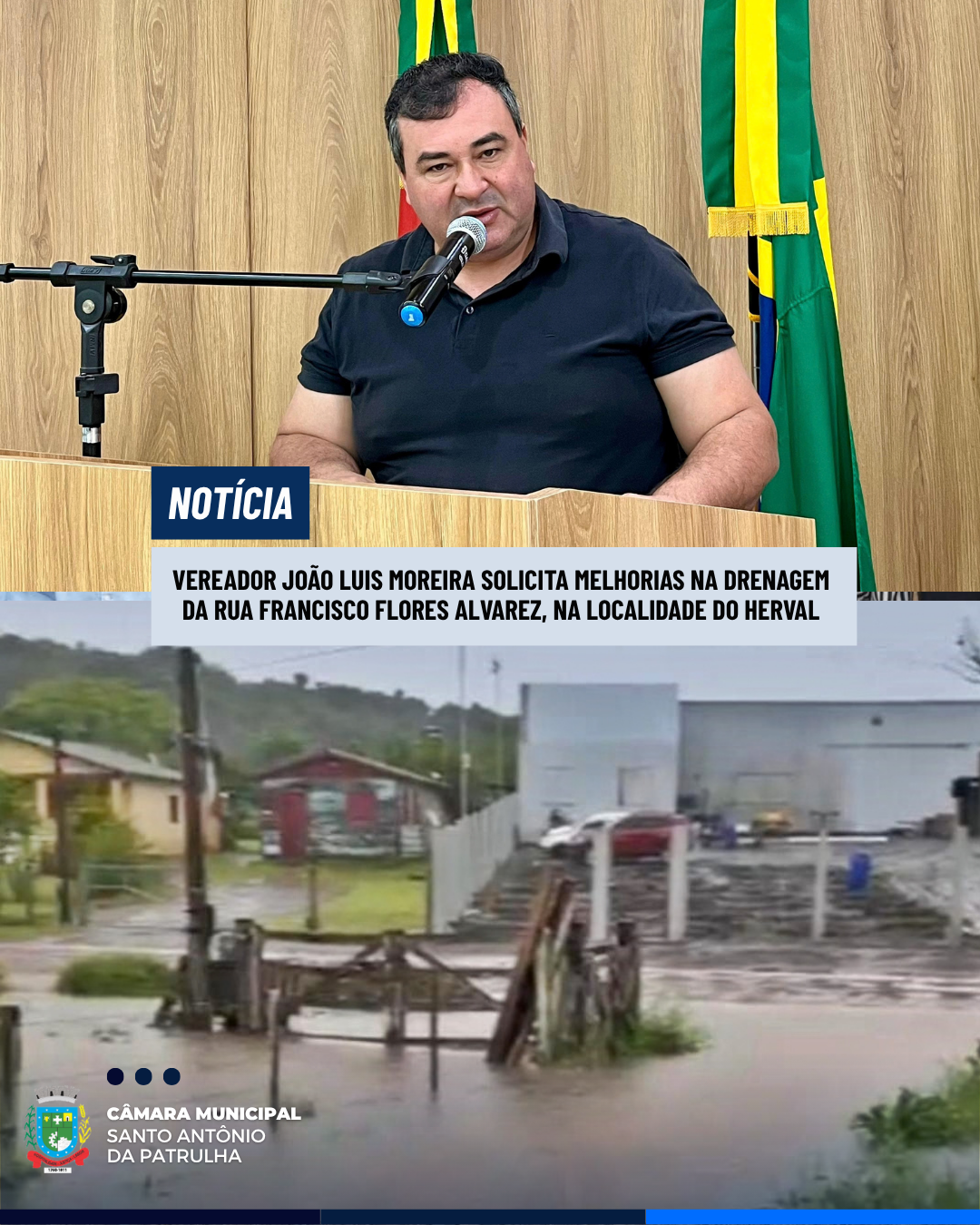 Vereador João Luis Moreira solicita melhorias na drenagem da Rua Francisco Flores Alvarez, na localidade do Herval