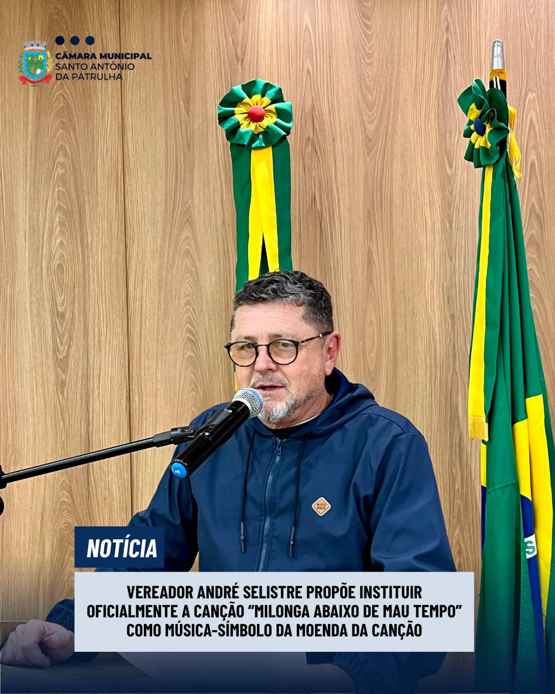 Vereador André Selistre propõe instituir oficialmente a canção “Milonga Abaixo de Mau Tempo” como Música-Símbolo da Moenda da Canção
