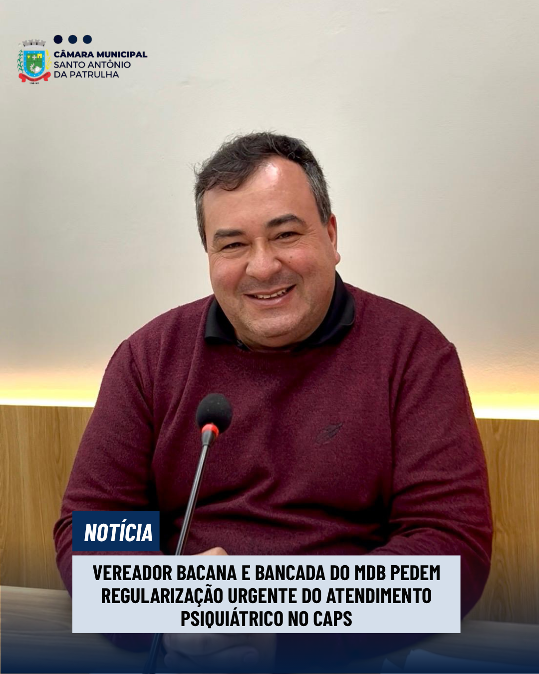 Vereador Bacana e bancada do MDB pedem regularização urgente do atendimento psiquiátrico no CAPS