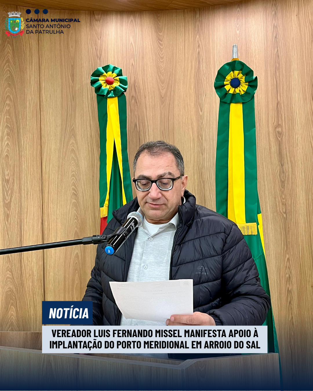 Vereador Luis Fernando Missel manifesta apoio à implantação do Porto Meridional em Arroio do Sal