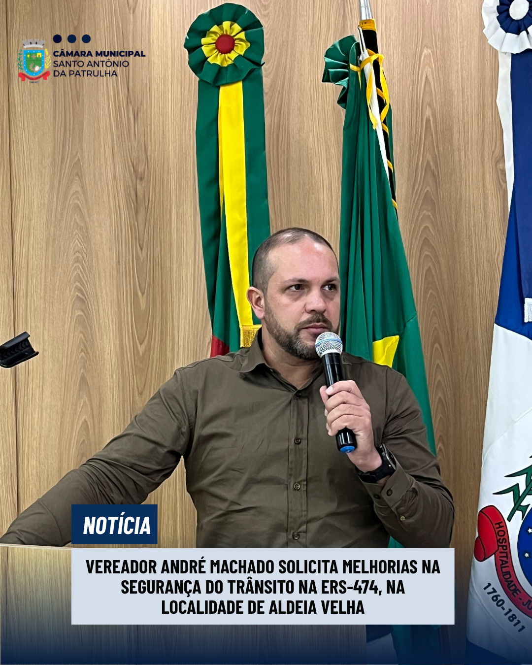 Vereador André Machado solicita melhorias na segurança do trânsito na ERS-474, na localidade de Aldeia Velha